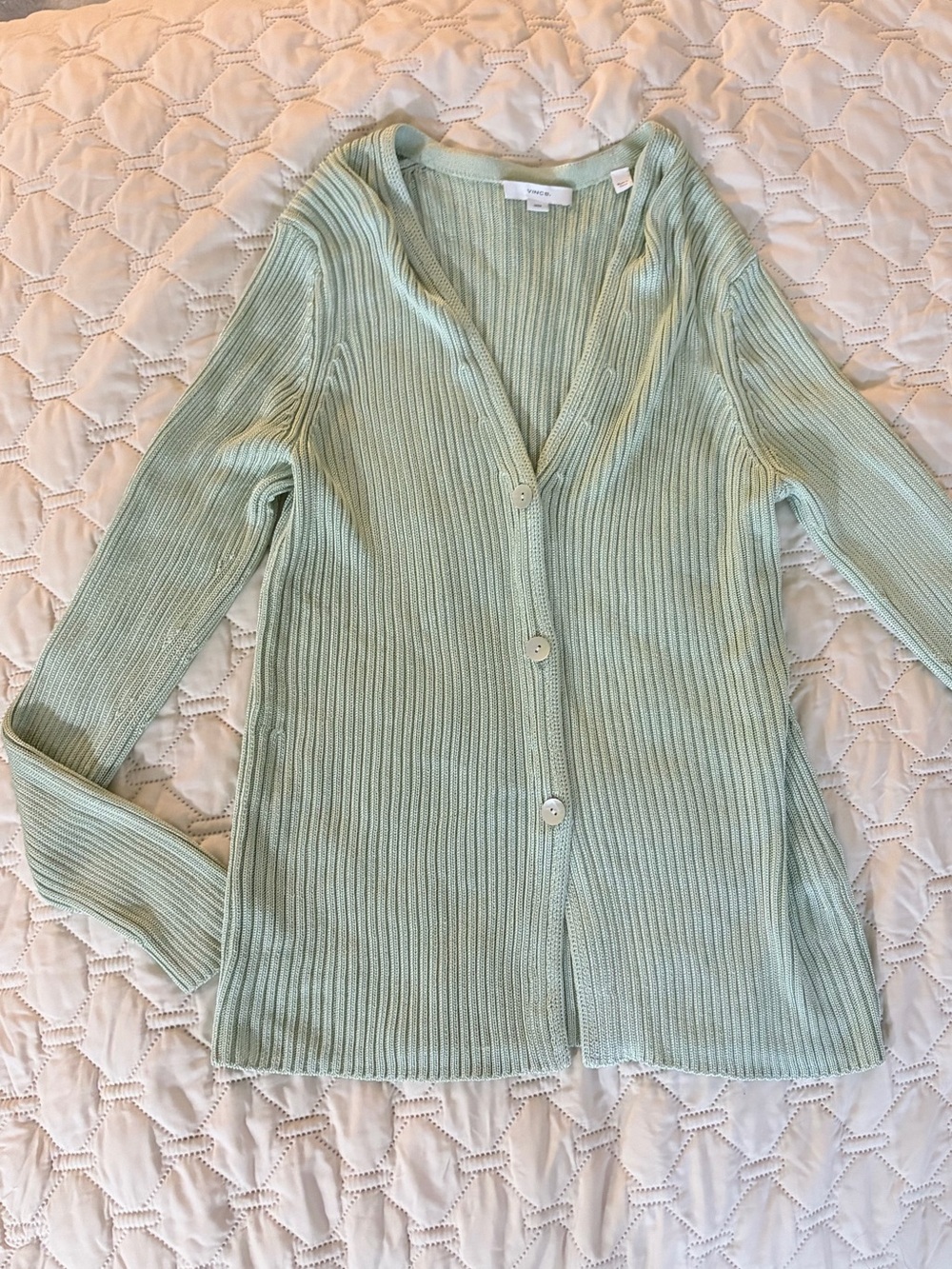 Vince Pale Mint Ribbed Button-Front Cardigan